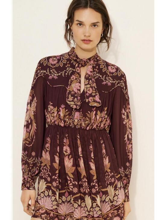 Farm Rio Dresses & Skirts - Farm Rio The Bella Brown and Pink Floral Mini Dress - Women's XL